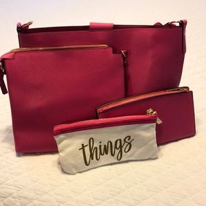 Pink handbag, wallet & make up bag set